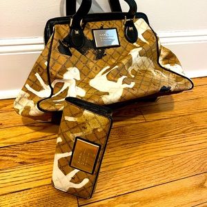 Brown/beige/white coated canvas LAMB by Gwen Stefani purse with matching wallet